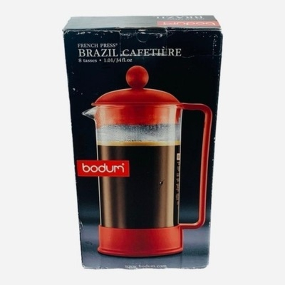 Vintage BODUM French Press 8Cup 34 oz Red Stainless Steel Glass Coffee Maker NIB